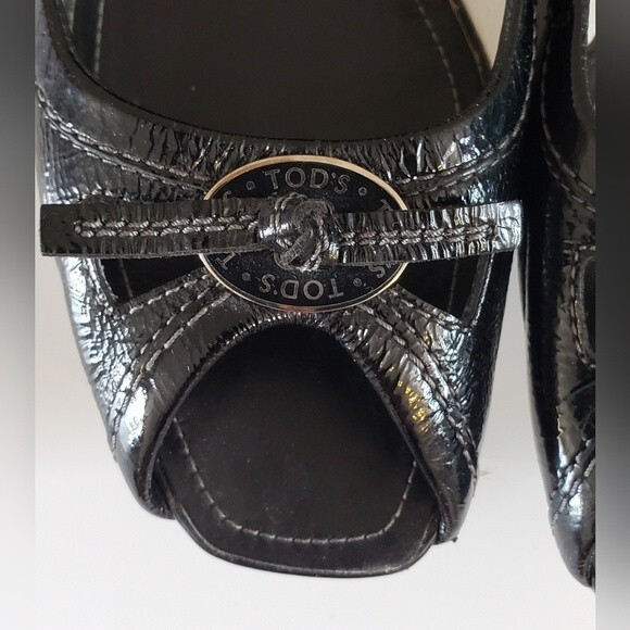 Tods Women's Black Patent Leather Open Toe Slip On Size 39 - Picture 2 of 10